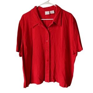 Studio C Plus Red Linen Blend Short Sleeve Button Down Shirt 22W Pleated Back